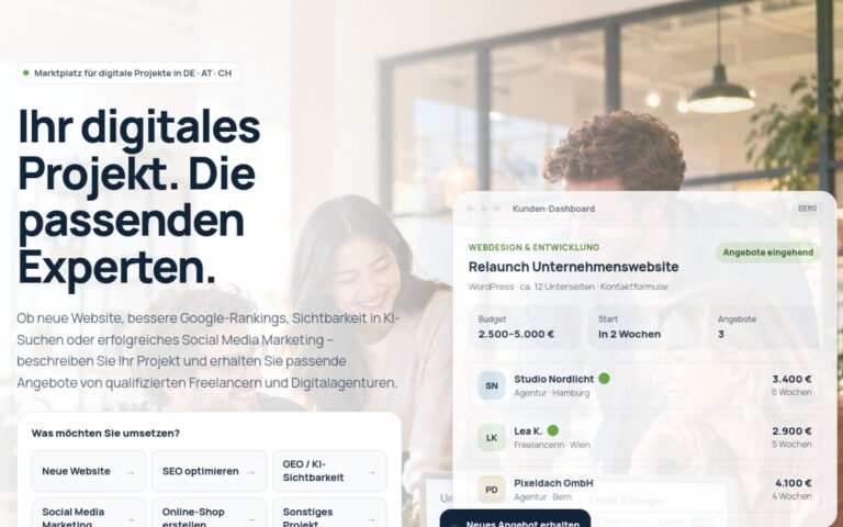 Freelancer-Marktplatz für den deutschsprachigen Raum mit Kundenbereich – Vorschau