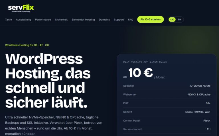 WordPress-Hosting-Website mit Kundenbereich für DACH – Vorschau